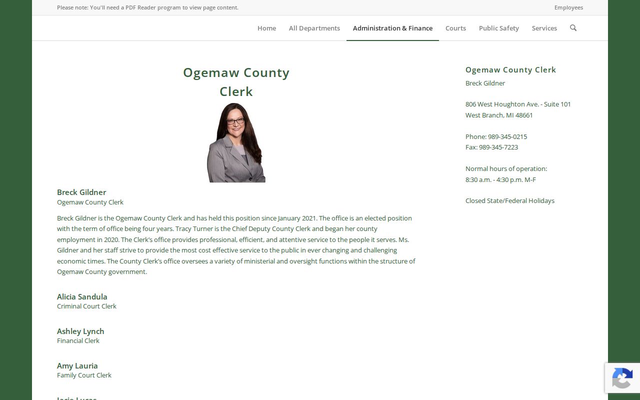 Ogemaw County bench warrant research: county clerk records desk page