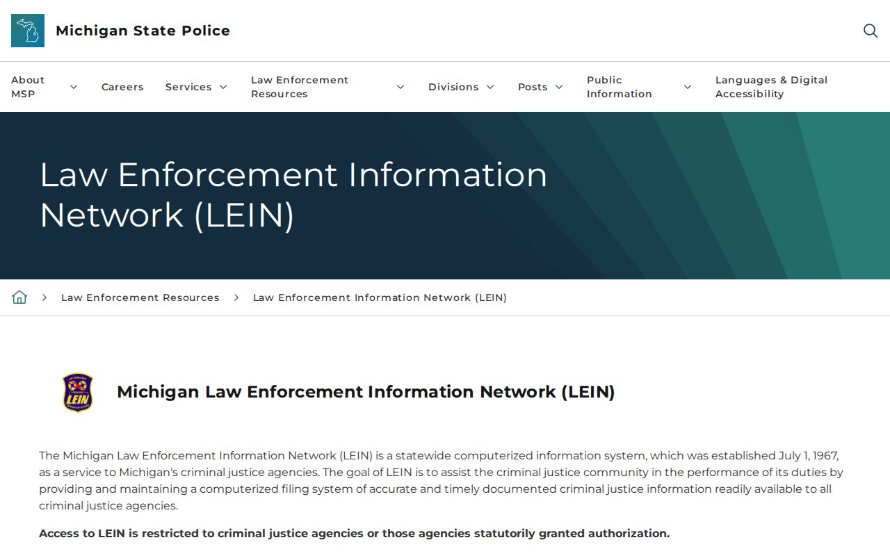 Ogemaw County warrant search research: Michigan LEIN restricted-access page