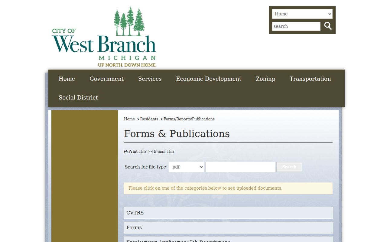 West Branch warrant records research: city forms and FOIA request page